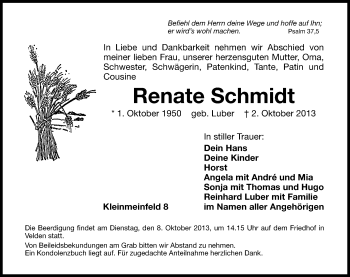 Traueranzeige von Renate Schmidt von Hersbrucker Zeitung