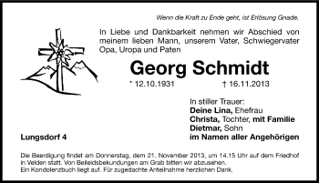 Traueranzeige von Georg Schmidt von Hersbrucker Zeitung