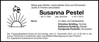 Traueranzeige von Susanna Pestel von Hersbrucker Zeitung