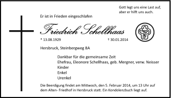 Traueranzeige von Freidrich Schellhaas von Hersbrucker Zeitung