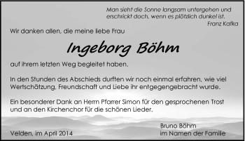 Traueranzeige von Ingeborg Böhm von Hersbrucker Zeitung