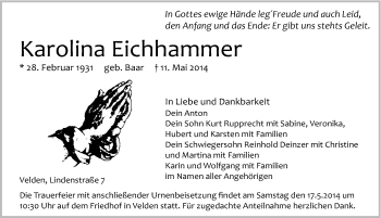 Traueranzeige von Karolina Eichhammer von Hersbrucker Zeitung