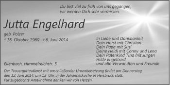 Traueranzeige von Jutta Engelhard von Hersbrucker Zeitung