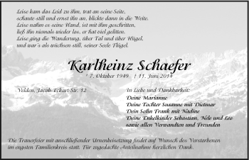 Traueranzeige von Karlheinz Schaefer von Hersbrucker Zeitung