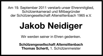 Traueranzeige von Jakob Neidigerf von Hersbrucker Zeitung