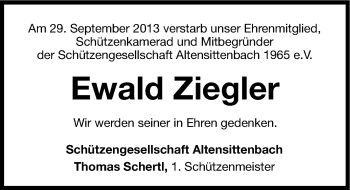Traueranzeige von Ewald Ziegler von Hersbrucker Zeitung
