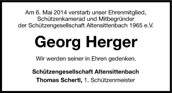 Traueranzeige von Georg Herger von Hersbrucker Zeitung
