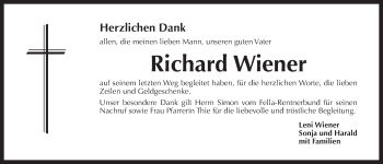 Traueranzeige von Richard Wiener von Der Bote