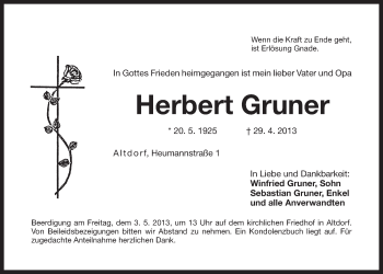 Traueranzeige von Herbert Gruner von Der Bote