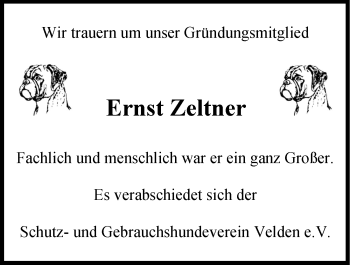 Traueranzeige von Ernst Zeltner von Hersbrucker Zeitung