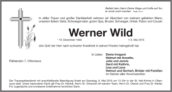 Traueranzeige von Werner Wild von Pegnitz-Zeitung