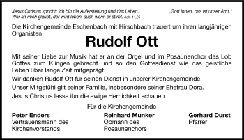 Traueranzeige von Rudolf Ott von Hersbrucker Zeitung