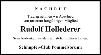 Traueranzeige von Rudolf Hollederer von Hersbrucker Zeitung