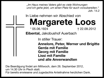 Traueranzeige von Margarete Loos von Hersbrucker Zeitung