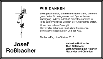Traueranzeige von Josef Roßbacher von Hersbrucker Zeitung