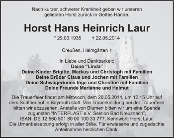 Traueranzeige von Horst Hans Heinrich Laur von Hersbrucker Zeitung