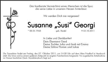 Traueranzeige von Susanne Georgi von Hersbrucker Zeitung