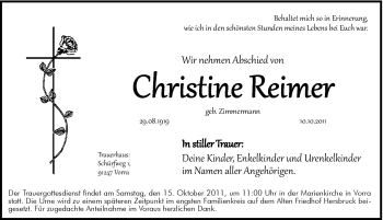 Traueranzeige von Christine Reimer von Hersbrucker Zeitung