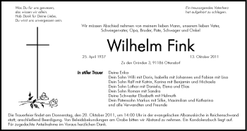 Traueranzeige von Wilhelm Fink von Hersbrucker Zeitung