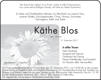 Traueranzeige von Käthe Blos von Hersbrucker Zeitung