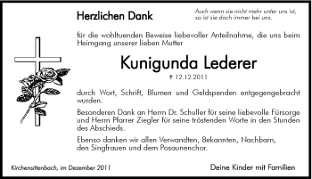 Traueranzeige von Kunigunda Lederer von Hersbrucker Zeitung