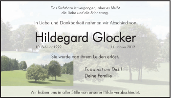 Traueranzeige von Hildegard Glocker von Hersbrucker Zeitung