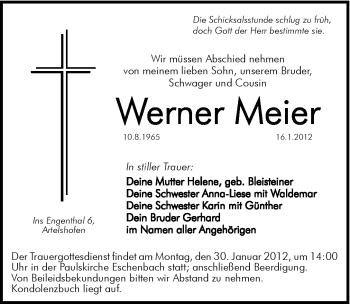 Traueranzeige von Werner Meier von Hersbrucker Zeitung