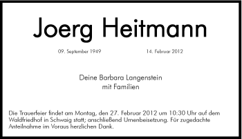 Traueranzeige von Joerg Heitmann von Hersbrucker Zeitung