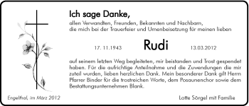 Traueranzeige von Rudi  von Hersbrucker Zeitung