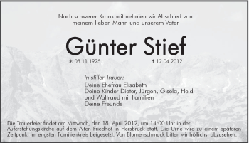 Traueranzeige von Günter Stief von Hersbrucker Zeitung