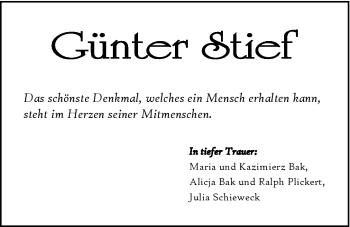 Traueranzeige von Günter Stief von Hersbrucker Zeitung