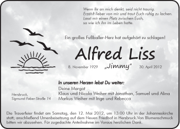 Traueranzeige von Alfred Liss von Hersbrucker Zeitung