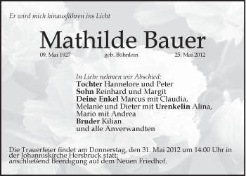Traueranzeige von Mathilde Bauer von Hersbrucker Zeitung