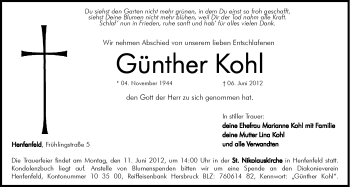 Traueranzeige von Günther Kohl von Hersbrucker Zeitung