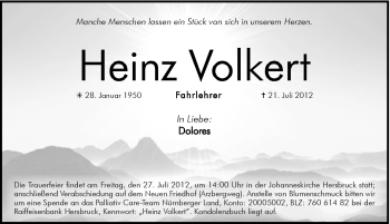 Traueranzeige von Heinz Volkert von Hersbrucker Zeitung