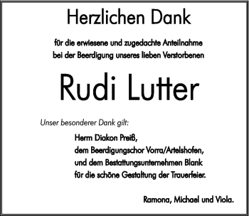 Traueranzeige von Rudi Lutter von Hersbrucker Zeitung
