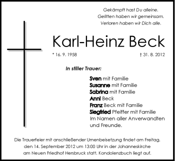 Traueranzeige von Karl-Heinz Beck von Hersbrucker Zeitung