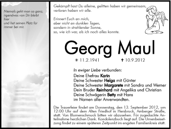 Traueranzeige von Georg Maul von Hersbrucker Zeitung