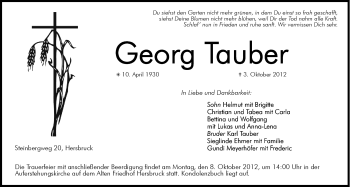 Traueranzeige von Georg Tauber von Hersbrucker Zeitung