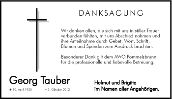 Traueranzeige von Georg Tauber von Hersbrucker Zeitung
