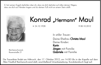 Traueranzeige von Konrad Maul von Hersbrucker Zeitung