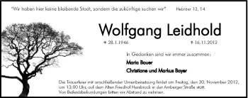 Traueranzeige von Wolfgang Leidold von Hersbrucker Zeitung