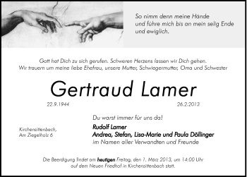 Traueranzeige von Gertraud Lamer von Hersbrucker Zeitung