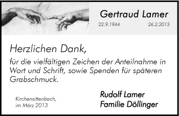 Traueranzeige von Gertraud Lamer von Hersbrucker Zeitung