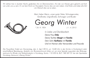 Traueranzeige von Georg Winter von Hersbrucker Zeitung