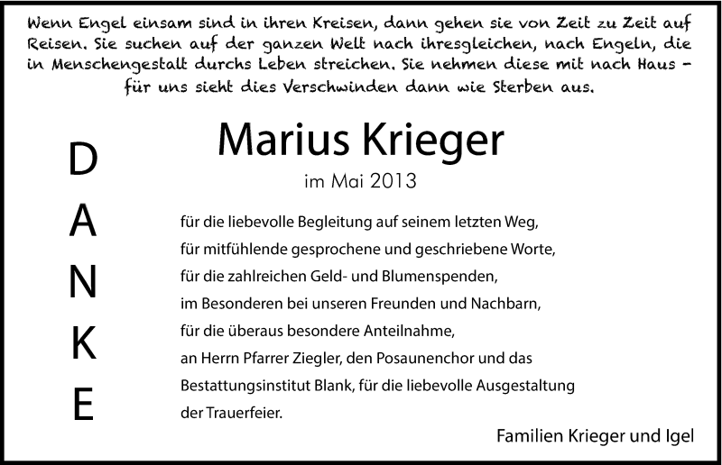  Traueranzeige für Marius Krieger vom 01.06.2013 aus Hersbrucker Zeitung