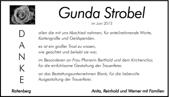 Traueranzeige von Gunda Strobel von Hersbrucker Zeitung