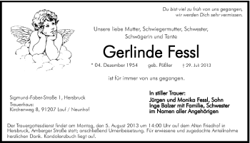 Traueranzeige von Gerlinde Fessl von Hersbrucker Zeitung