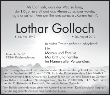 Traueranzeige von Lothar Golloch von Hersbrucker Zeitung
