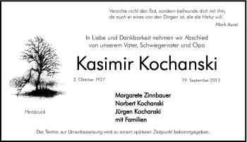Traueranzeige von Kasimir Kochanski von Hersbrucker Zeitung